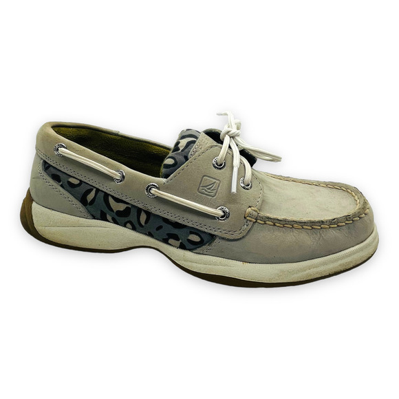 🍀SPERRY Women’s Gray Leopard Lace Up Moc Toe Boat Shoes Slip On Loafers Size 7M - Picture 7 of 11